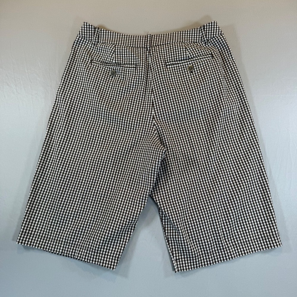 Chico's‎ Gingham Shorts Brown White Check Stretch Bermuda Size 1 Womens - Picture 9 of 10
